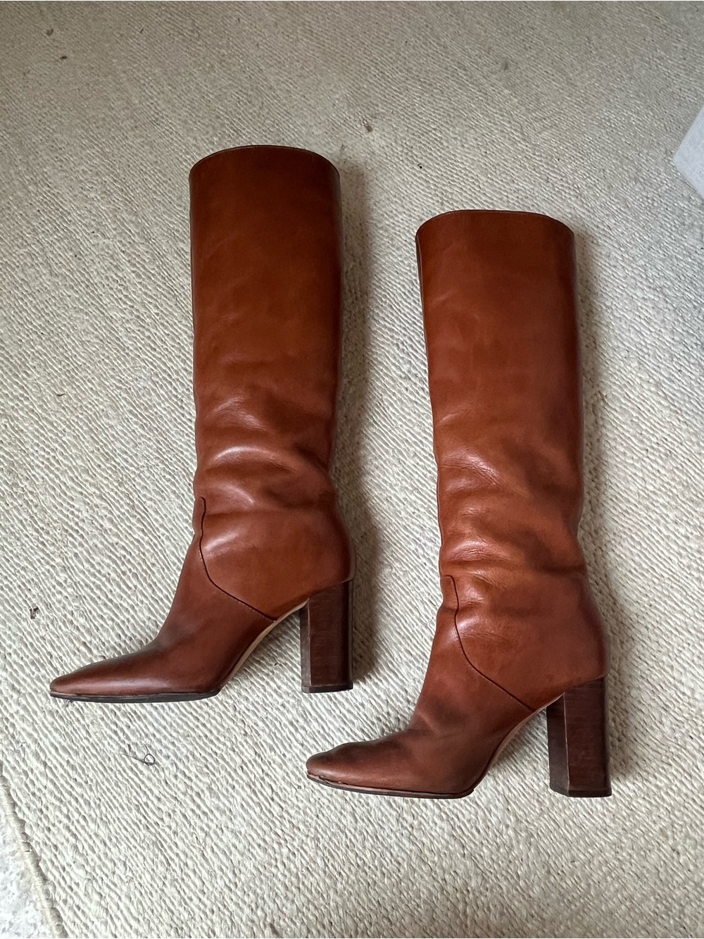 Loeffler Randall Cognac Brown Leather Knee Boots